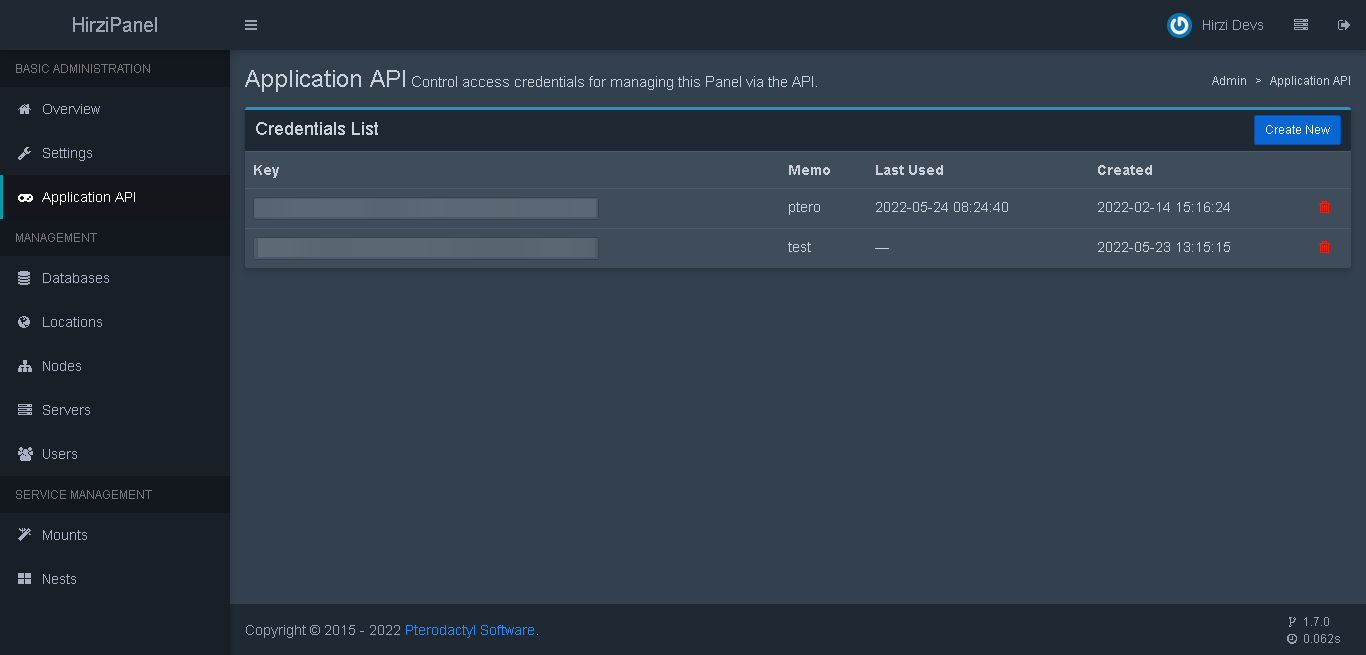 Application API Page