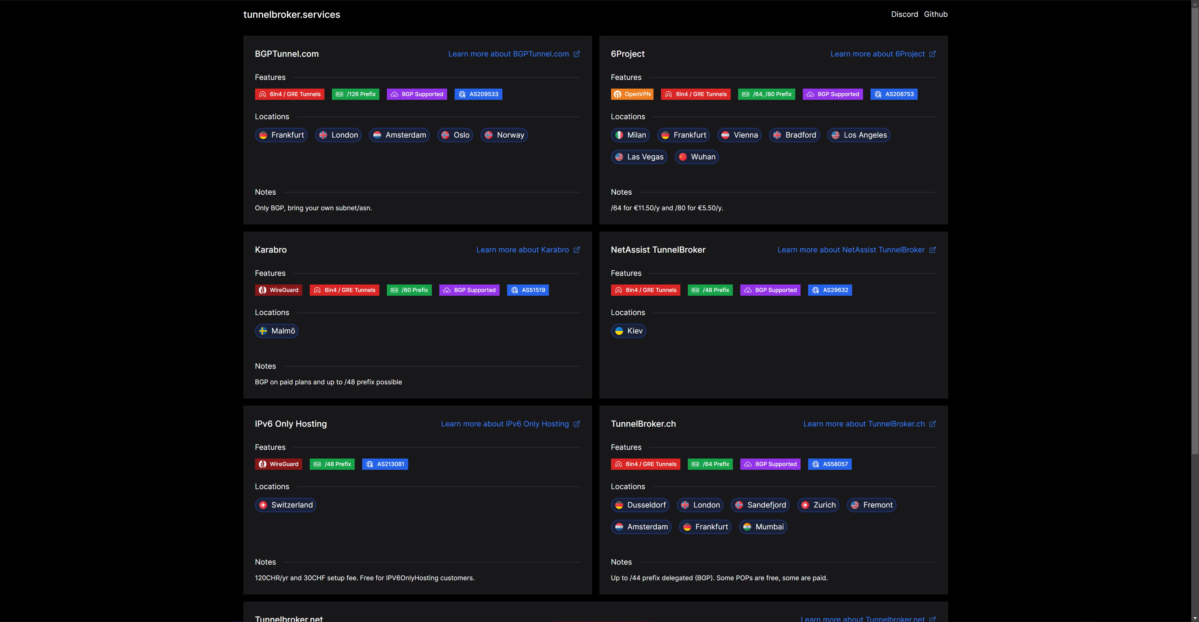 preview of the tunnelbroker.services website